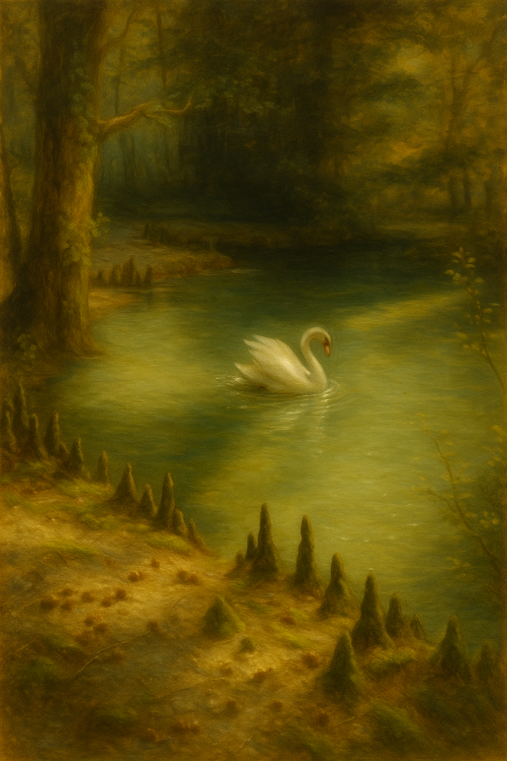 Swan in the Shaded Garden