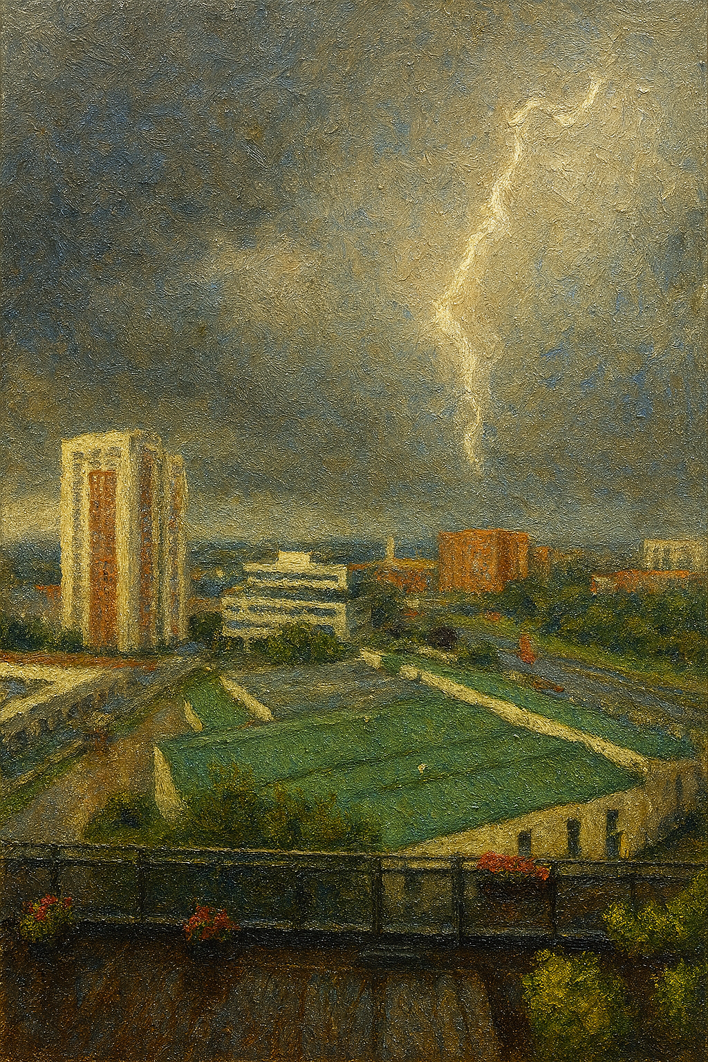 Lightning over city