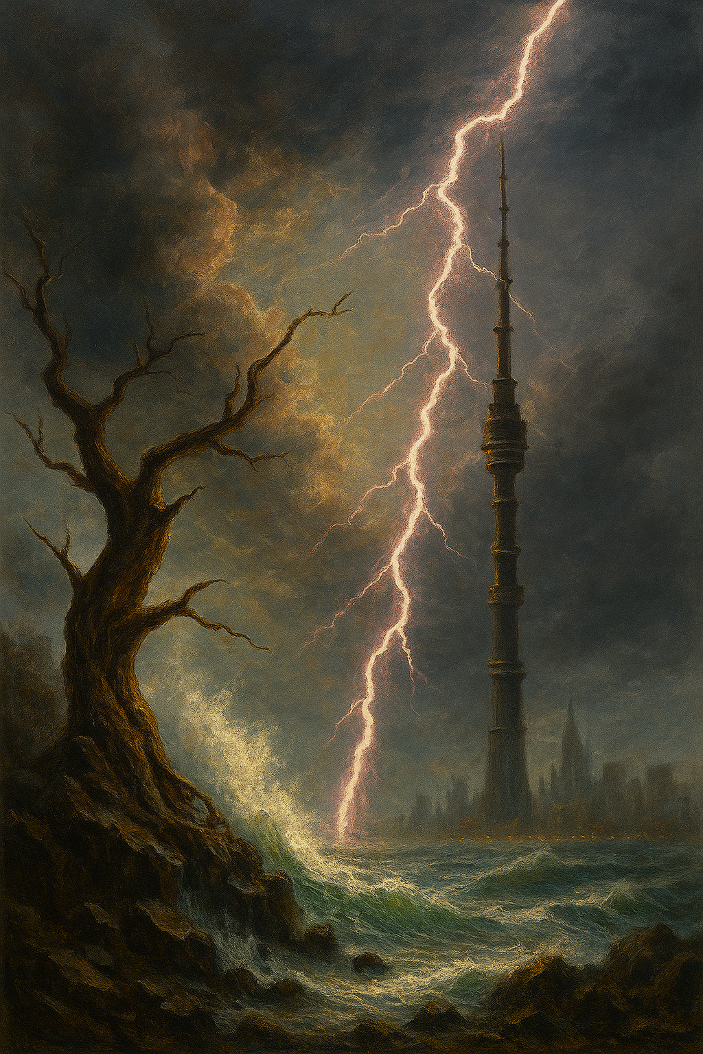 Lightning over sea